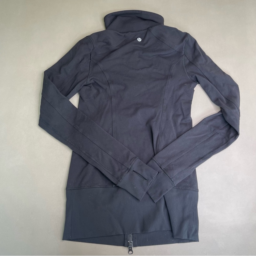 Lululemon Nice Asana Jacket Double Zipper Full Zip Size 2 Black Lion Full Length - Picture 2 of 12